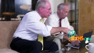 kinky old grandpa bends over and bangs hot teen with big tits