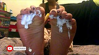 18 year old latina gets creamed during foot worship on webcam