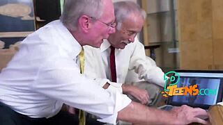 kinky old grandpa bends over and bangs hot teen with big tits