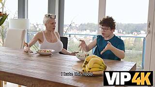 mature milf mother-in-law in stockings teases with fake big tits kinky fantasy