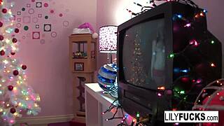 lily squirts wildly nude on christmas boobs pussy exposed