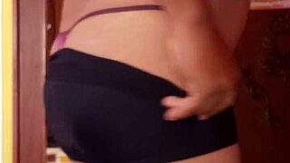 trying on my wife's sexy panties and bras feels so teasing in lingerie