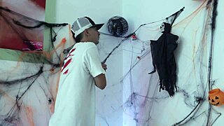 Hot woman caught guy at Halloween party fucked him hard doggystyle