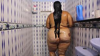 milf showers with huge tits and wet tight pussy play