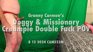 Granny Carmen's Double Creampie Adventure: Doggy and Missionary POV with Intense Orgasms