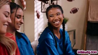 hey, you watching nicole doshi, hailey rose, ameena green and blake blossom in steamy foursome action during football?