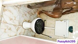 Chubby hotwife licks horny fat pussy on desk naija