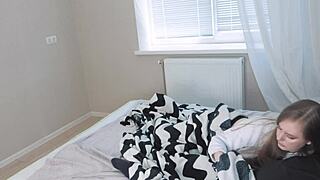 stepdaughter sneaks cock suck while stepmom flashes tits