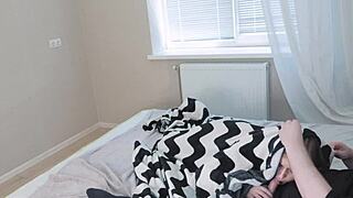 stepdaughter sneaks cock suck while stepmom flashes tits