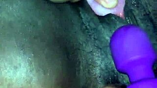 Creamy ebony teen's pussy pulses in explosive toy-driven orgasm