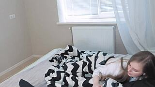 stepdaughter sneaks cock suck while stepmom flashes tits