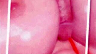 her massive tits squeeze big cock tight in slippery titjob part two