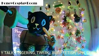 Honey's Black Cat Cosplay Dildo Ride Explodes with Intensity Part 1