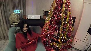 horny cheating wife milf slut calla worships santa with ass pussy toys and joi