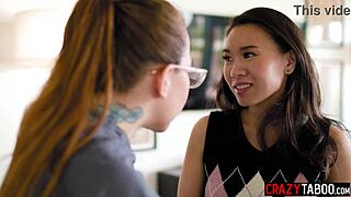 Hot petite alexis tae laps kimmy kimm's shaved asian teen pussy!