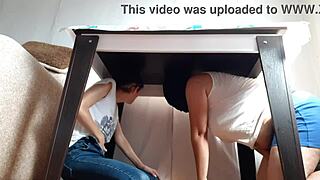we sneak under the desk away from stepparents fingering ourselves to wild lesbian orgasms