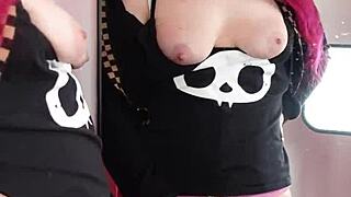 redhead tranny pinky explodes cum in mirror