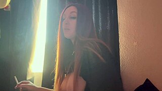 italian milf artemisia love teases with big tits flash and cigarette smoke