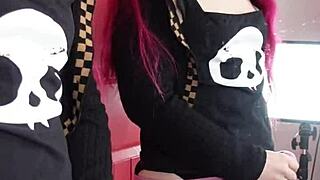 redhead tranny pinky explodes cum in mirror