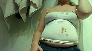 chubby blonde teen slob goes wild messily devouring chocolate all over her belly