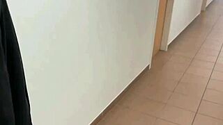 french goth slut cheats in corridor toilet bends for double creampie pounding