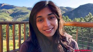 petite all-natural 18+ teen deepthroats boyfriend's cock outdoors then swallows cum