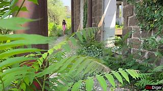 skinny peeing teen caught outdoors bent over fucked rough creampie in tight pussy