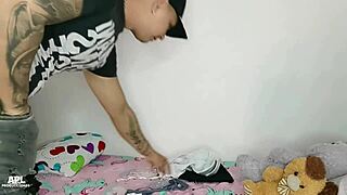 stepbro jerks to stepsis panties we fuck hard after shower