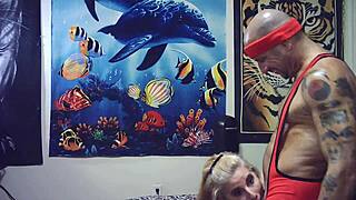 WRESTLING HOLD CHALLENGE TURNS INTO HOT BLOWJOB BEHIND THE SCENES!