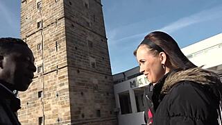 A bisexual dude stares as bbc rams brunette wife's gaping ass doggystyle then swaps and gulps the cum!