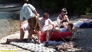 Banging family at beach orgy? Wild public anal gangbang!