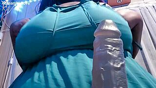 Chubby bbw big natural tits black tease fucks huge monster dildo deep in her fat pussy