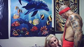 WRESTLING HOLD CHALLENGE TURNS INTO HOT BLOWJOB BEHIND THE SCENES!