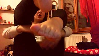 curvy italian milf shows off sweaty bare feet after yoga class tease