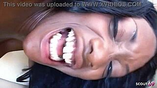 so this black big tits ebony nyomi banxxx gets tricked into a rough interracial mmf 3some with two huge white cocks... wild right?