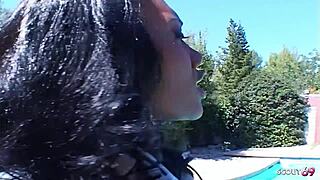 so this black big tits ebony nyomi banxxx gets tricked into a rough interracial mmf 3some with two huge white cocks... wild right?