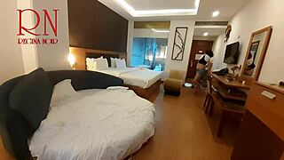 he pours drink in beautiful slut's navel then licks her pussy clean