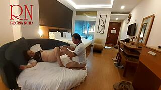 he pours drink in beautiful slut's navel then licks her pussy clean