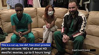 Nurse jewel in latex gloves handcuffs patient for pussy spanking humiliation