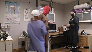 Nurse jewel in latex gloves handcuffs patient for pussy spanking humiliation