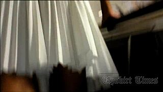 Hot blonde amateur upskirt spied by hidden cam voyeur