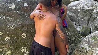 Brazilian tattooed muse fucks young stud at waterfall outdoor public usa amateurs