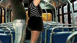 couple fucks hard on moving public bus close up outdoor street thrill