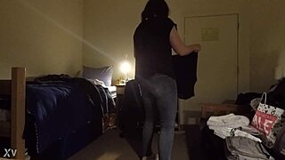 Busty milf gets caught on hidden cam while pleasuring herself voyeur style