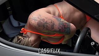 Blonde Bikini Babe Bends Over Car Shows Wet Pussy Gets Ass Fucked Hard