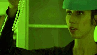 elegant thief selena strips hairy pussy teases big natural tits before cumshot