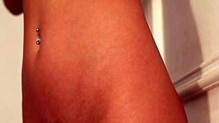 Dark Haired Horny Teen Gropes Natural Tits and Shaved Pussy Before Mirror Undress