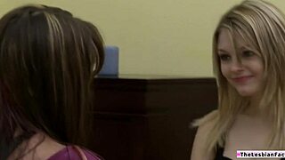 mature lesbian strips young teen then tongues her smooth shaved pussy