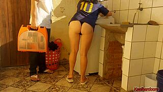 Married Housewife's Heart Races As She Fucks Tech With Dripping Pussy