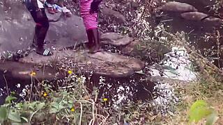 perfect boobs on that village girl, getting fucked rough by the stream...